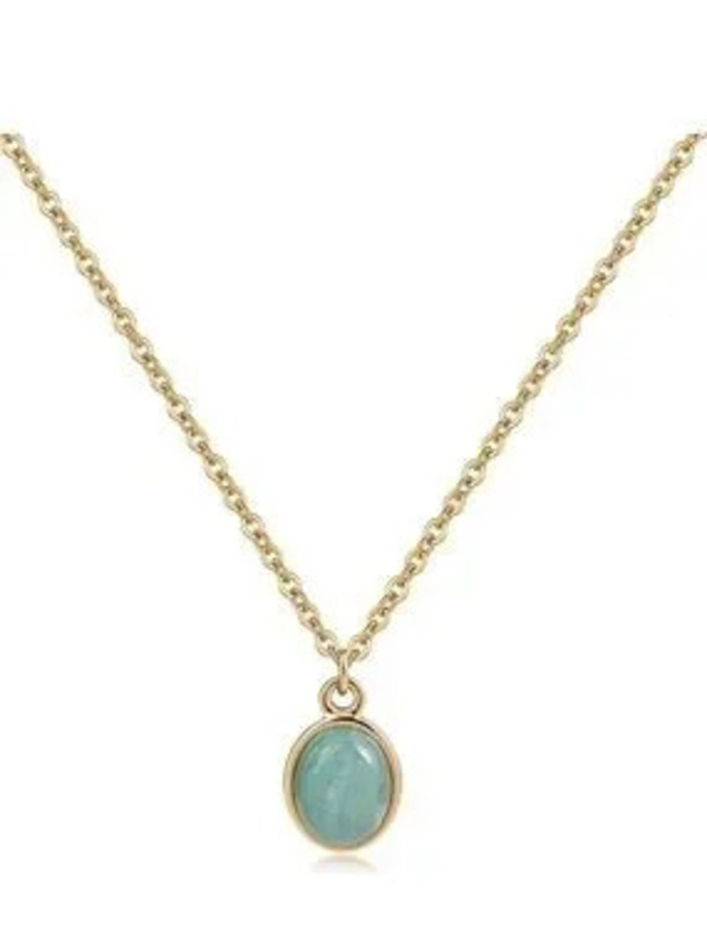 Anthropologie Gold Necklace with Mint Green Oval Pendant